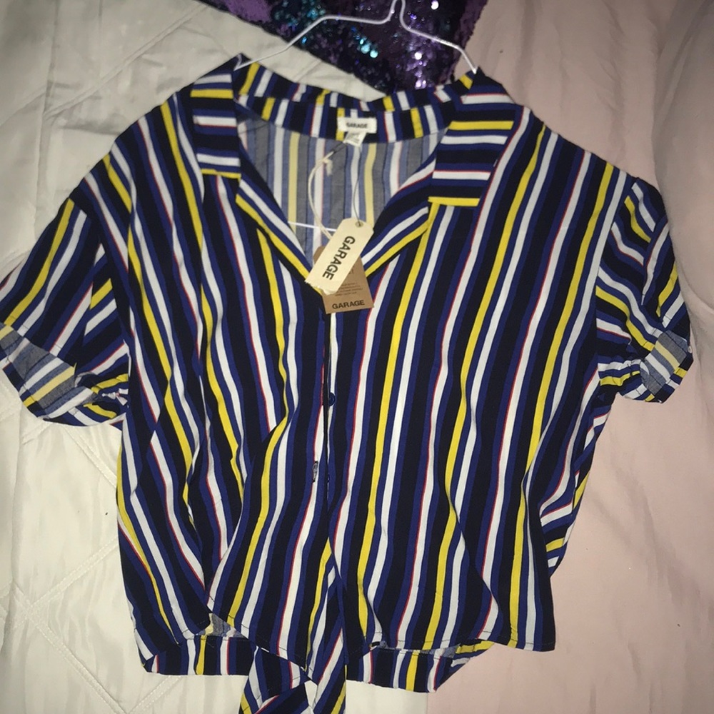 Button up blue striped top